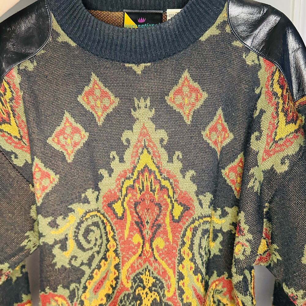 Vintage International Index Acrylic Black & Gold Funky Pattern Sweater Size S - Picture 9 of 9